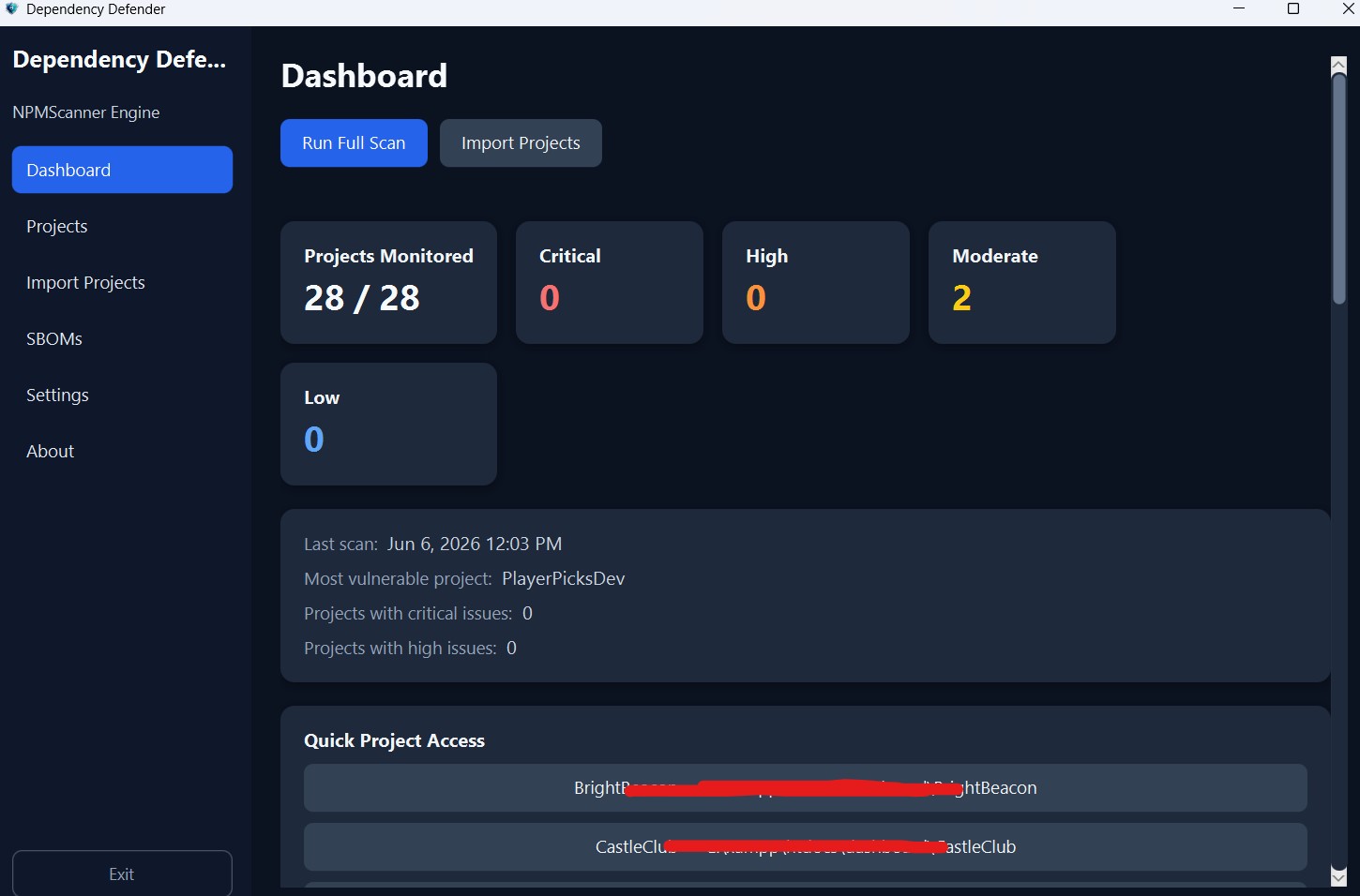 Dependency Defender screenshot