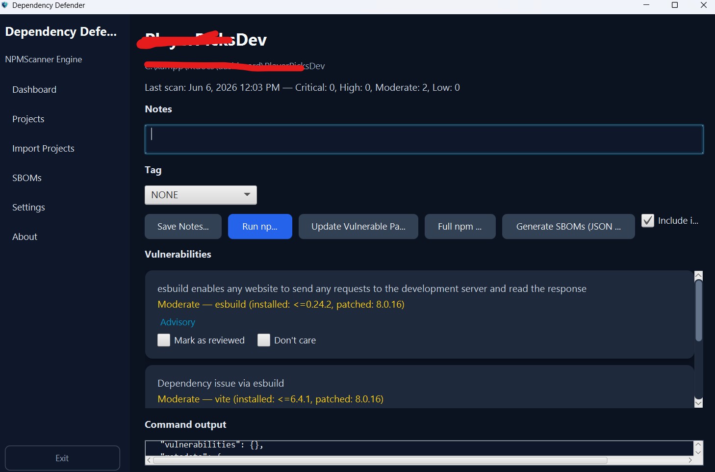 Dependency Defender screenshot