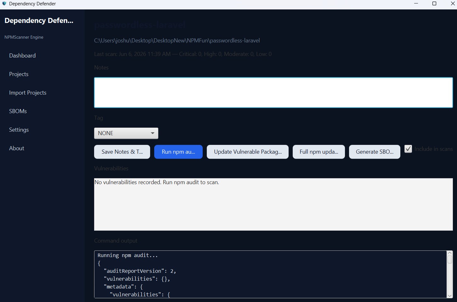 Dependency Defender screenshot